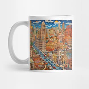 Road Through Urban Folk Art Cityscape Mug